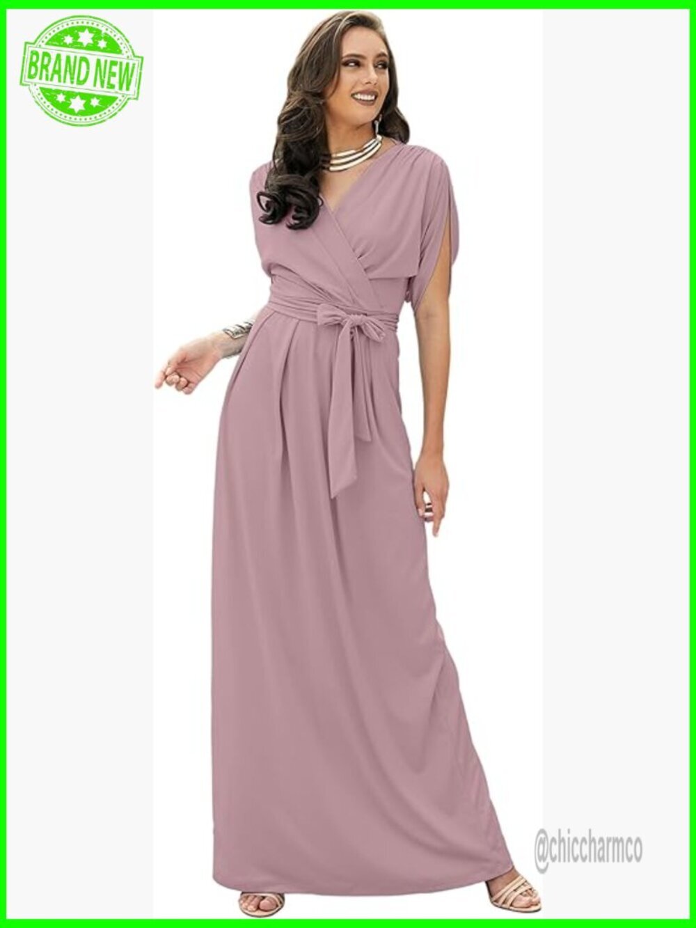 Plus Size Long Sleeve V-Neck Maxi Dress Formal Gown Floor Length